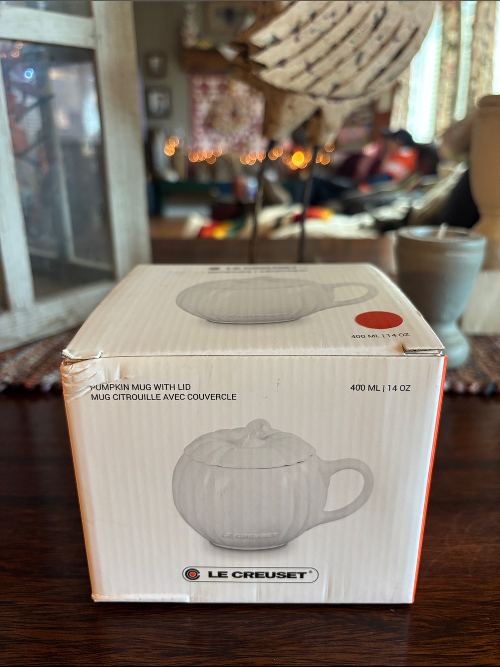 Le Creuset Cream Pumpkin Mug with Lid - Orange